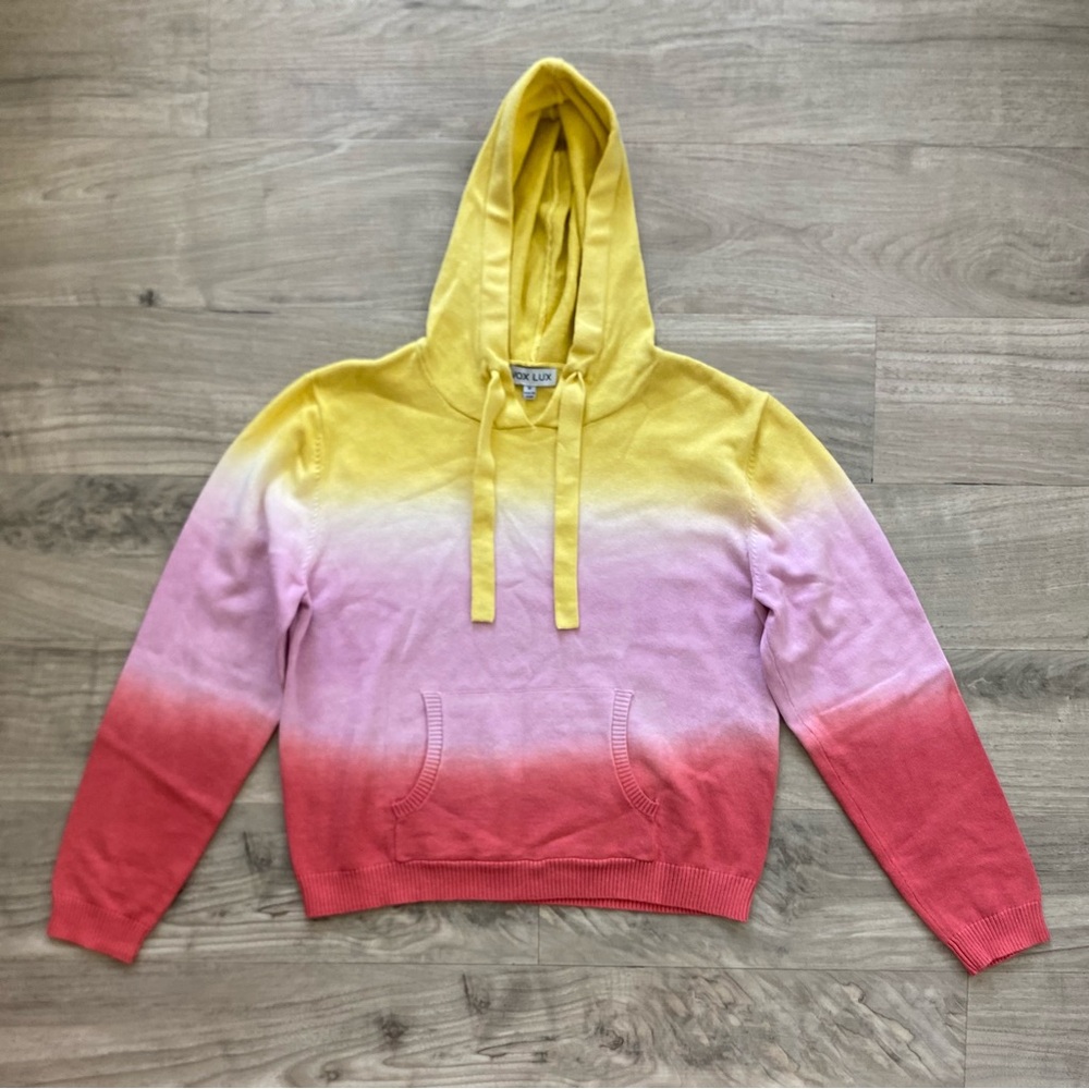 Vox Lux Ombre Hooded Knit Sweater Sz M Pink White Yellow Y2K Soft Girl Spring